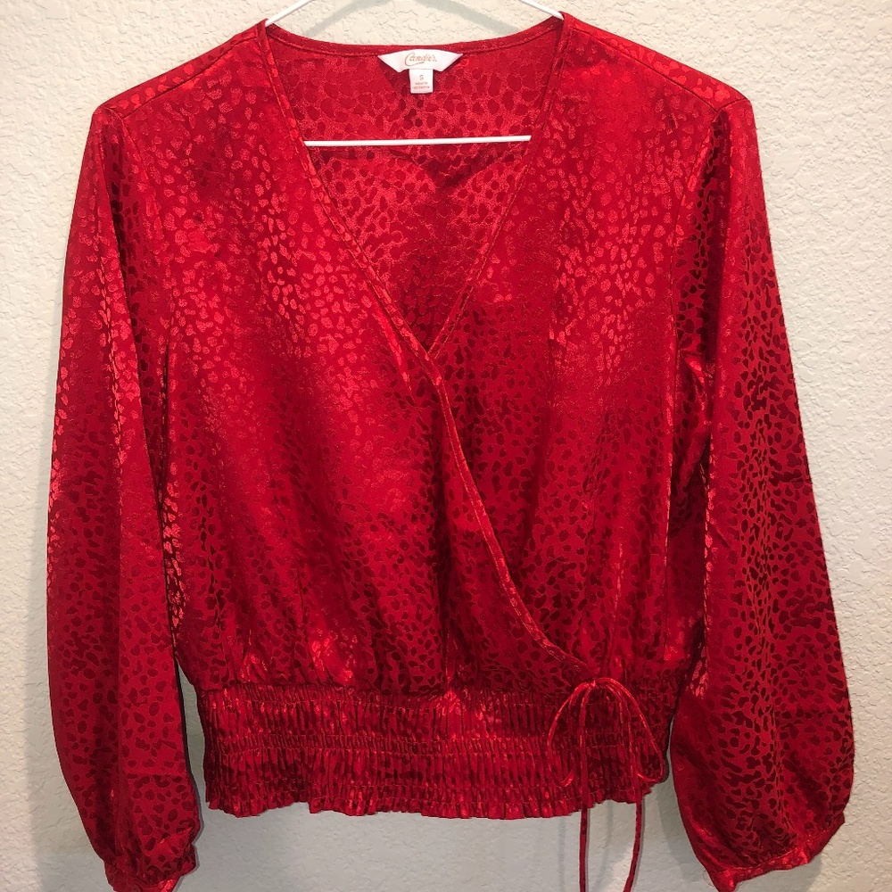 Small red leopard print crop top w/scrunched waist